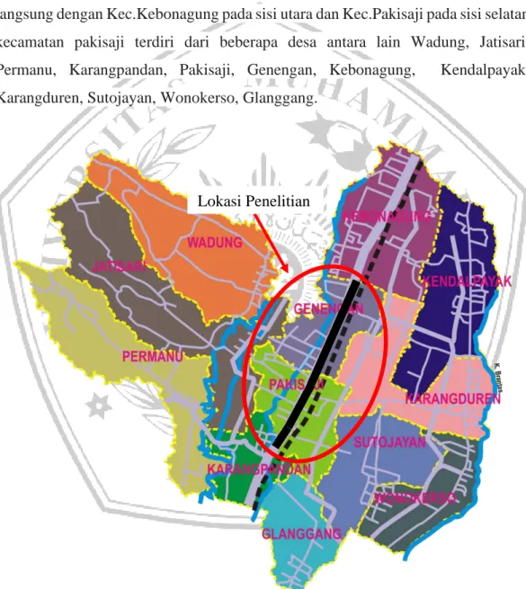 Gambar 3.1 Peta Wilayah Kecamatan Pakisaji Lokasi Penelitian 