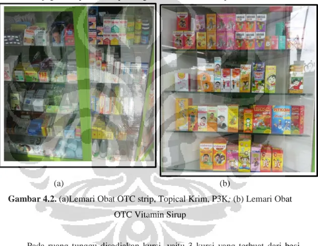 Gambar 4.2. (a)Lemari Obat OTC strip, Topical Krim, P3K; (b) Lemari Obat  OTC Vitamin Sirup 