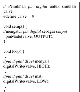 Gambar 17 Ilustrasi kode program penggunaan  pin digital. 