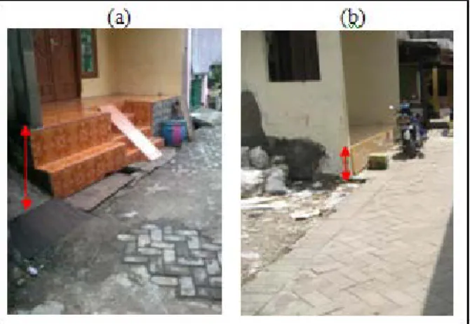 Gambar  6.  Contoh Peninggian Rumah dan atau Lantai  Bangunan Di Kelurahan Greges (a) Dan  Di Kelurahan  Tambak Osowilangon (b) (Sumber: Survei lapangan,  2013)