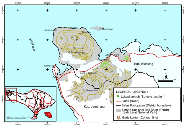 Gambar 2. Lokasi penelitian di Taman Nasional Bali Barat (TNBB)  Figure 2. Research location in Bali Barat National Park 
