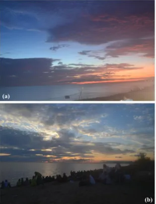 Gambar  3.  11.  Kondisi  Langit  Pantai  Terentang.  (a)  Sebelum  Gerhana  (05:55  WIB), (b) Saat Gerhana (06:33 WIB)