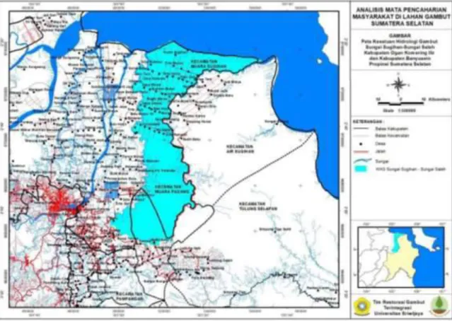 Gambar 1. Peta KHG Sungai Saleh dan Sungai Sugihan; ,  Kabupaten  Banyuasin dan Ogan Komering Ilir (OKI) 