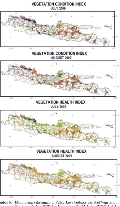 Figure 6.  Drought monitoring over Java Island based on Vegetation Condition Index (VCI)  and Vegetation Health Index (VHI) from MODIS data (Roswintiarti et al