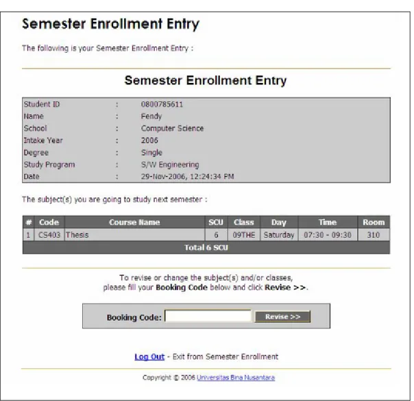 Gambar 3.17 Tampilan Semester Enrollment Entry 
