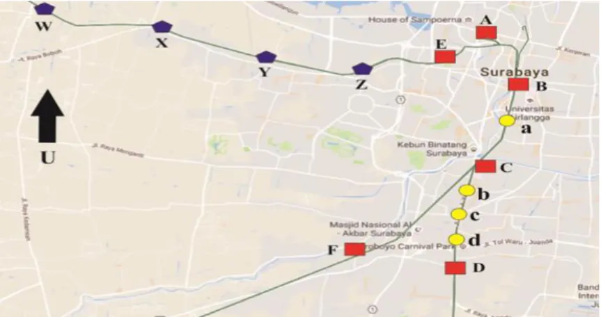 Gambar 1.  Peta jalur Stasiun KA penumpang di Kota Surabaya 