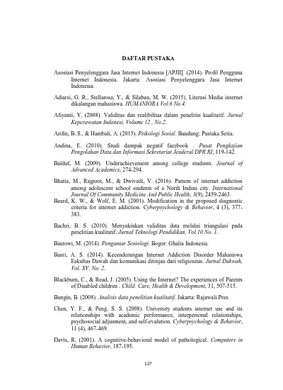 DAFTAR PUSTAKA. Arifin, B. S., & Hambali, A. (2015). Psikologi Sosial ...