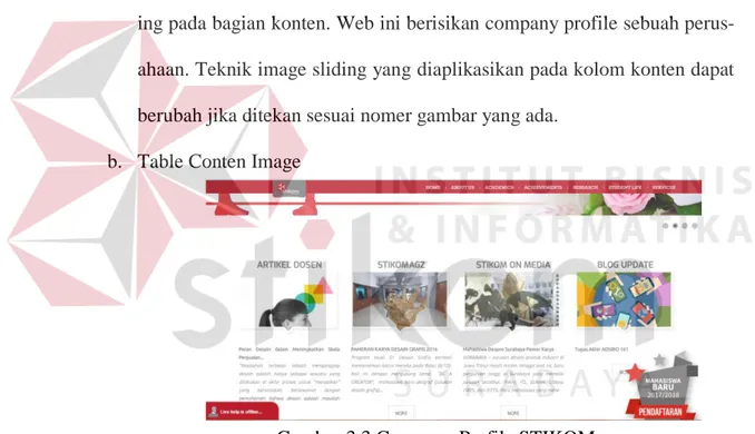 Gambar 3.3 Company Profile STIKOM  (Sumber: www.stikom.edu)  Pada gambar 3.3 merupakan sebuah website  