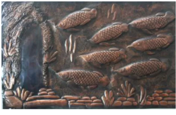 Gambar 44 : Mencari Mangsa Karya seni logam, ukuran 36x60 cm,