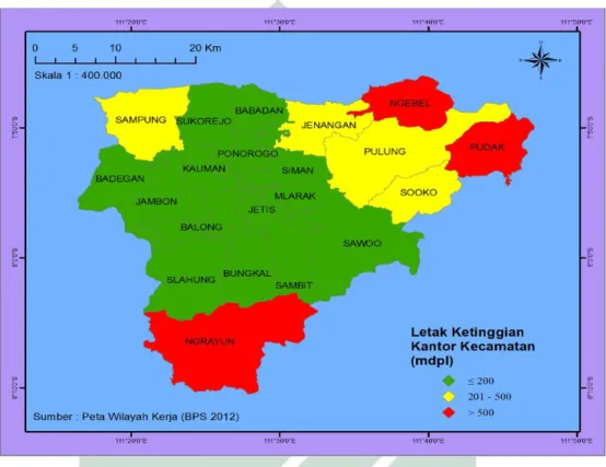 Gambar 2.1 (Peta Wilayah Kota Ponorogo). Sumber data: Badan Pusat Statistik  Kabupaten Ponorogo “Ponorogo dalam angka 2016”