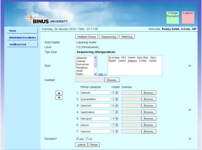 Gambar 4.20 Tampilan Halaman insert Sequencing 