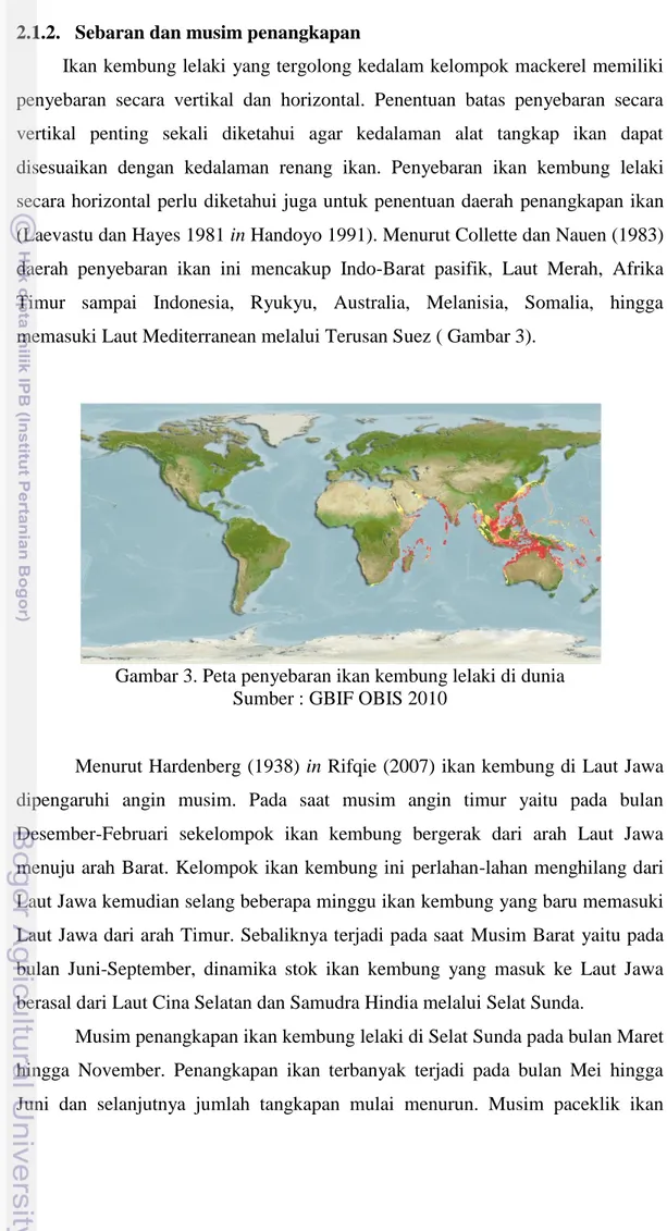 Gambar 3. Peta penyebaran ikan kembung lelaki di dunia  Sumber : GBIF OBIS 2010 
