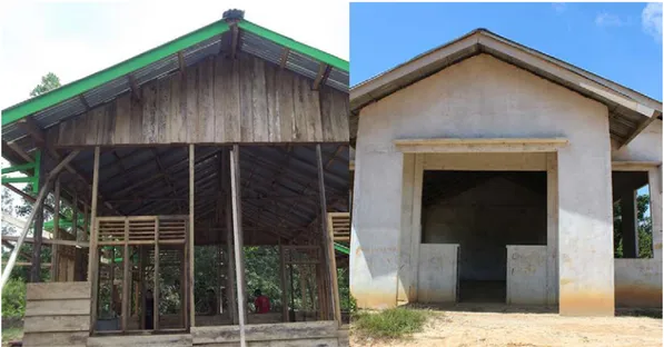Gambar 10   Bangunan industri mebel rotan KTH Bulian Alam Mulia bantuan dari project  BIOCLIME  dibangun terintegrasi dengan balai desa di Dusun I Desa  Pangkalan Bulian Kec