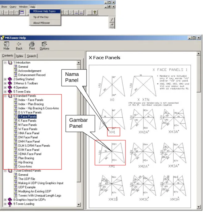 Gambar 3.9. MsTower Help Topic  Nama Panel 