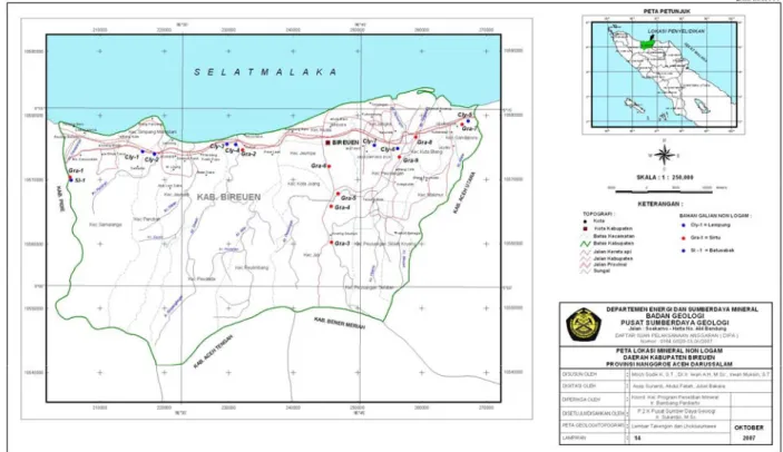 Gambar 2 : Peta Lokasi Mineral Non Logam Kabupaten Bireuen, Provinsi Nanggroe Aceh  Darussalam