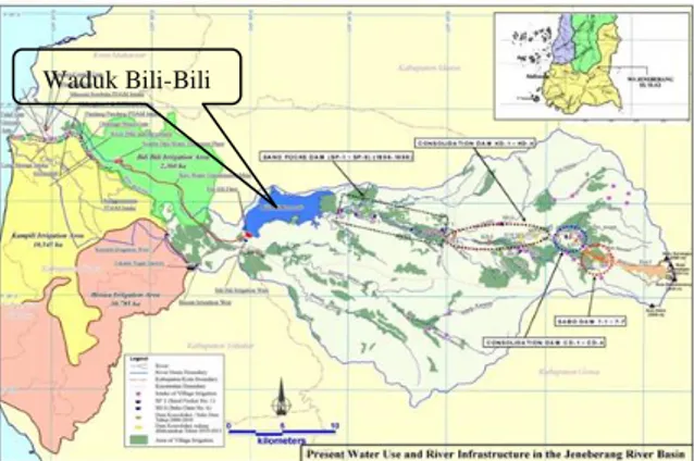 Gambar 1. Peta Lokasi Waduk Bili-Bili  Data  yang  digunakan  dalam  penelitian  ini  adalah  sebagai berikut: 