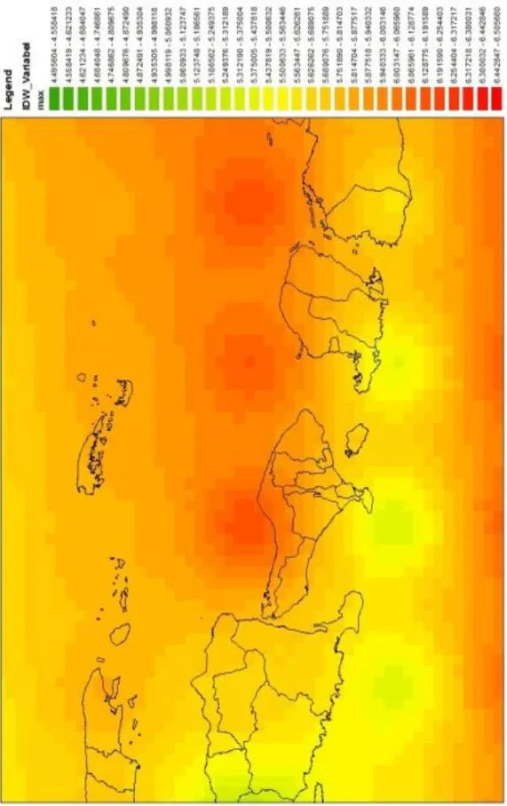 Gambar 4. Hasil Perapatan Data dengan Interpolasi IDW, Interval Spasi 7 Km