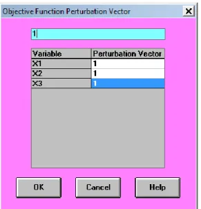 Gambar 6. Input data vektor pertubation fungsi objektif 