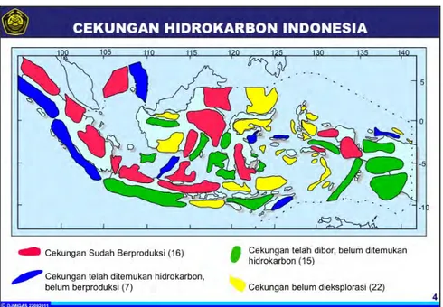 Gambar  1.1 Peta Hidrokarbon di Indonesia (Direktorat Jendral Minyak  dan Gas Bumi, 2010) 