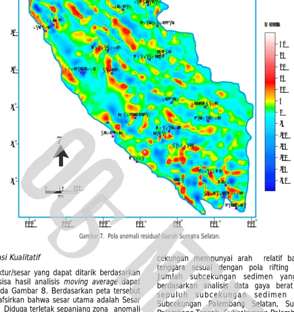 Gambar 7.  Pola anomali residual daerah Sumatra Selatan.
