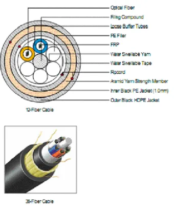 Gambar 1. Struktur  fiber optics   dan bagian-bagiannya 