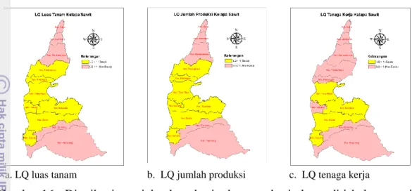 Gambar 16  Distribusi  spasial  sektor  basis  dan  non  basis  komoditi  kelapa  sawit  menurut kecamatan di Kabupaten Mamuju Utara