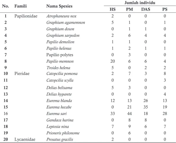 Tabel 1. Jenis Dan Jumlah Individu Kupu-Kupu Superfamili Papilionoidae Di Dukuh Banyuwindu  Desa Limbangan Kec