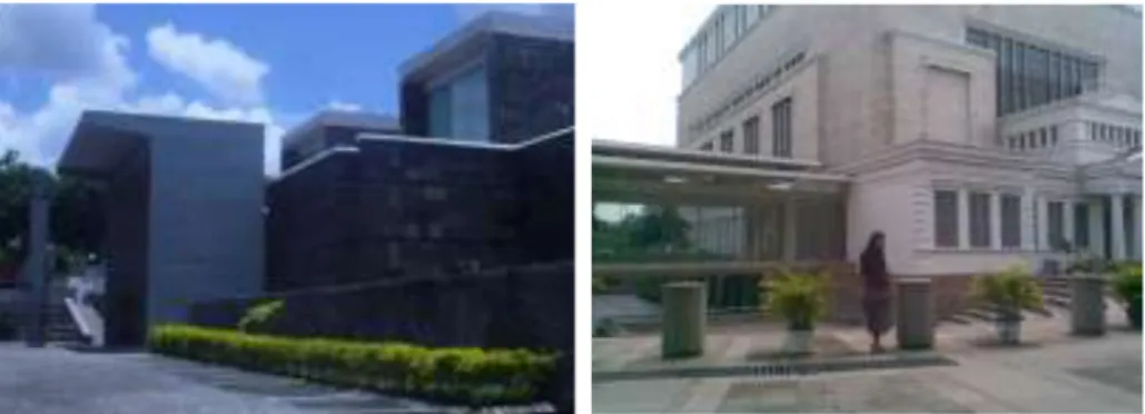 Gambar 5. Penggunaan material batu alam pada Memorial Park  Soekarno (kiri) dan penggunaan material batu marmer pada Museum 