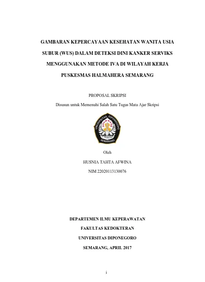 Halaman Sampul Gambaran Kepercayaan Kesehatan Wanita Usia Subur Wus Dalam Deteksi Dini Kanker 1132