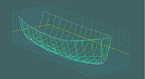Gambar V-2 Sampel desain dari software maxsurf  Pengaturan Unit, Size Surface, Design Grid dan Frame of References  