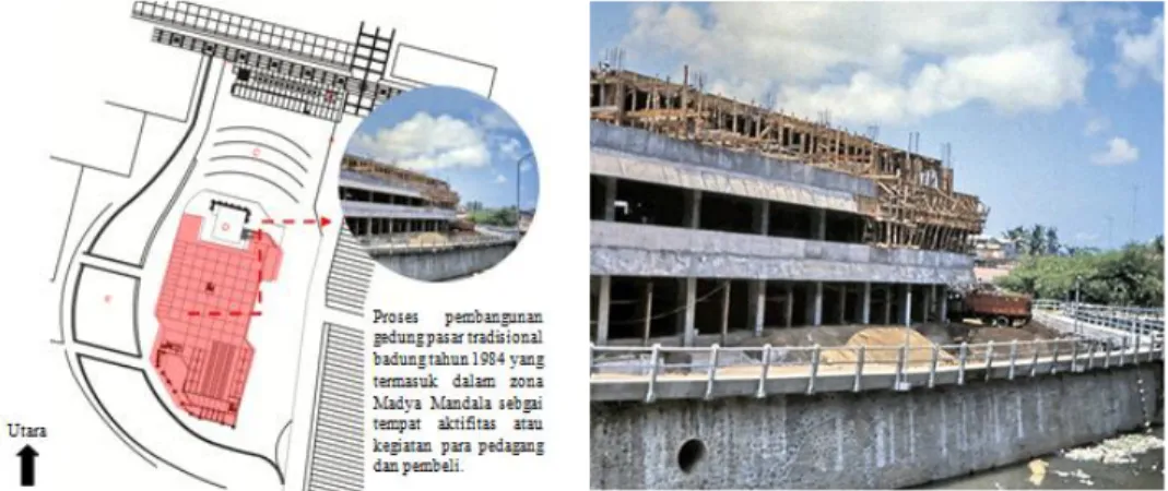 Gambar 3. Lokasi dan pembangunan gedung pasar tradisional badung tahun 1984 