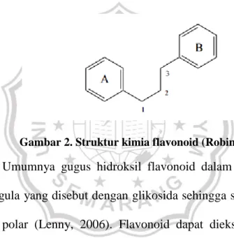 Gambar 2. Struktur kimia flavonoid (Robinson, 1995) 