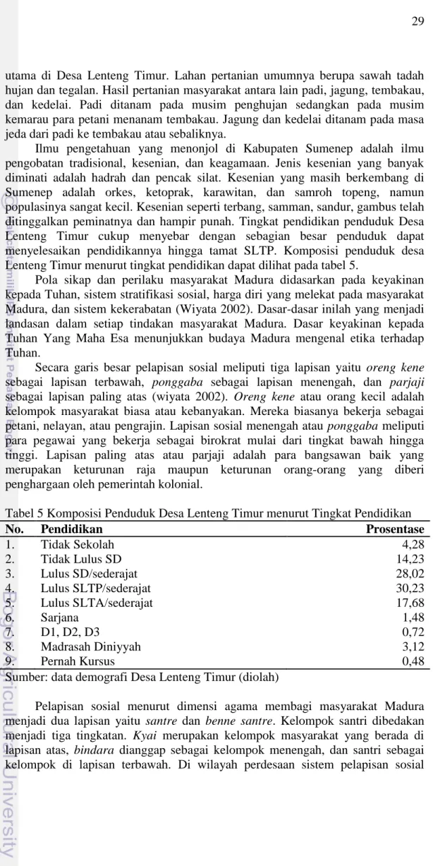 Tabel 5 Komposisi Penduduk Desa Lenteng Timur menurut Tingkat Pendidikan 
