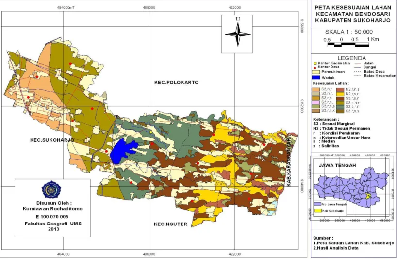 Gambar  1 Peta Kesesuaian Lahan Untuk Tanaman Padi Sawah di Kecamatan Bendosari Kabupaten Sukoharjo