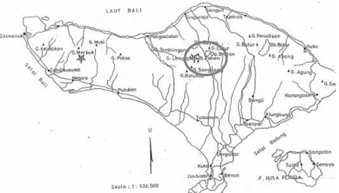 Gambar 1.  Lokasi penelitian di Gunung Pohen CA Batukahu Bali (lingkaran).  