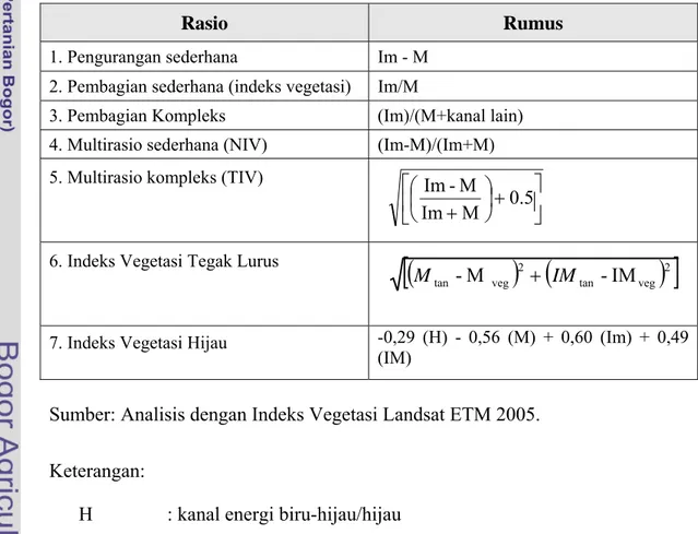 Tabel 2. Beberapa Rasio Indeks Vegetasi 