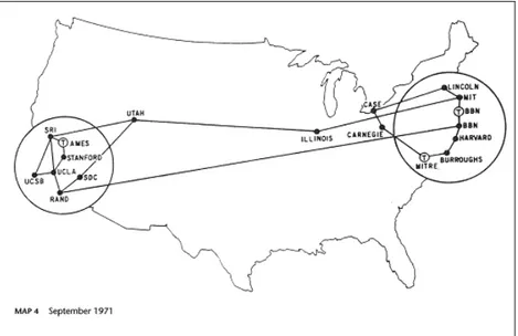 Gambar 1.3 Peta Jaringan ARPANET September 1971  Sumber: www.cybergeography.org/atlas/historical.html 