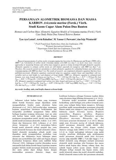 Persamaan Alometrik Biomassa Dan Massa Karbon Avicennia Marina Forsk