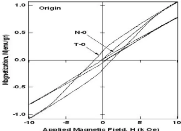 Gambar 2. Kurva histerisis dari prekursor BaO.6 Fe 2 O 3 dengan larutan pengendap NaOH (N-O) dan TMOH (T-O)
