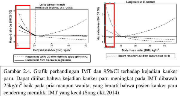 Gambar  2.4.  Grafik  perbandingan  IMT  dan  95%CI  terhadap  kejadian  kanker  paru