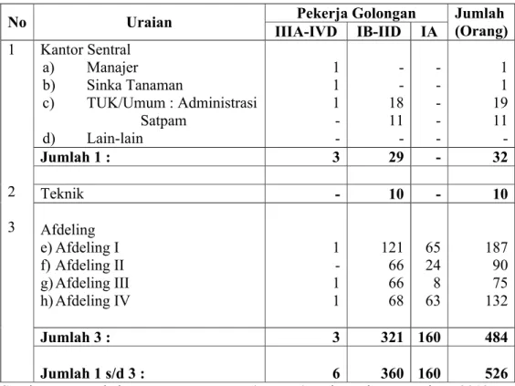 Tabel 1.1 Jumlah Pekerja PT Perkebunan Nusantara VII (Persero) Unit  Usaha Way Lima Tahun 2013.