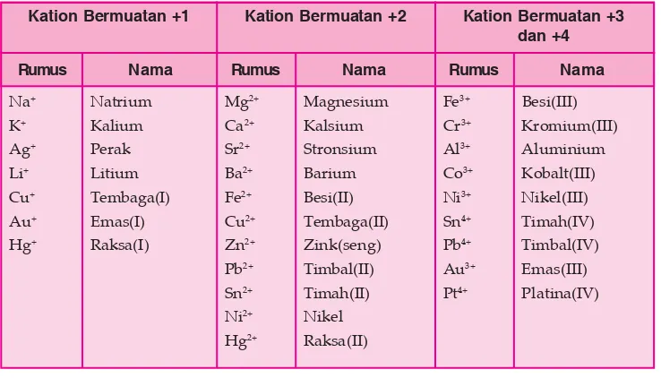 Tabel 4.1 Beberapa Ion Positif (Kation)
