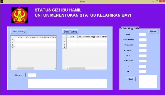 Gambar 1 : Tampilan Awal GUI Untuk Mengklasifikasikan Status Gizi Ibu Hamil Dalam  Menentukan Status Kelahiran Bayi 