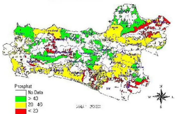 Gambar 9.  Contoh peta status P propinsi Jawa Tengah  Perangkat Uji Tanah Sawah 