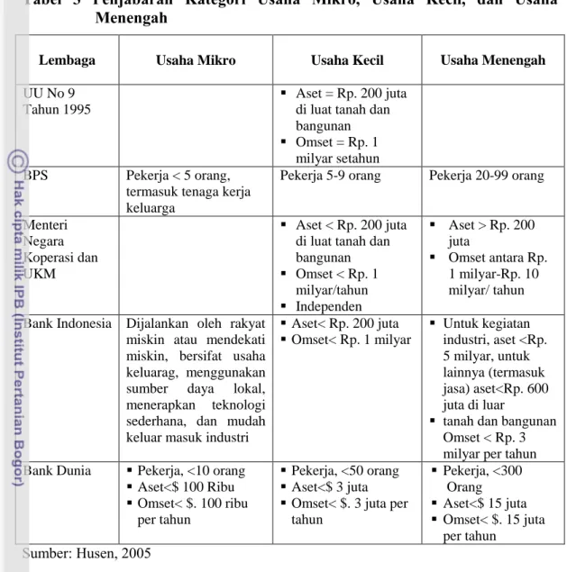 Tabel  3  Penjabaran  Kategori  Usaha  Mikro,  Usaha  Kecil,  dan  Usaha Menengah