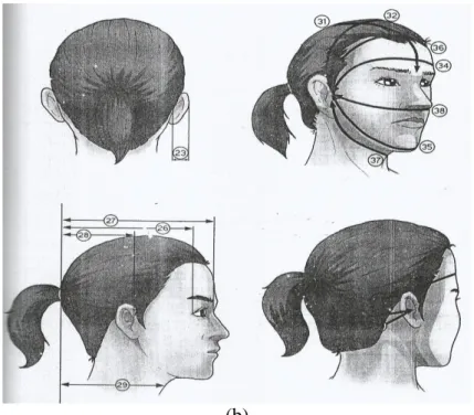 Gambar 2. a) dan b) Skema Pengukuran Wajah dan Kepala (Indriati, 2010). 
