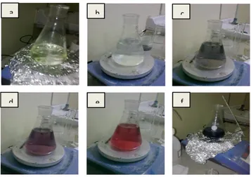 Gambar 2.  Perubahan warna larutan pada proses sintesis Au NPs.  