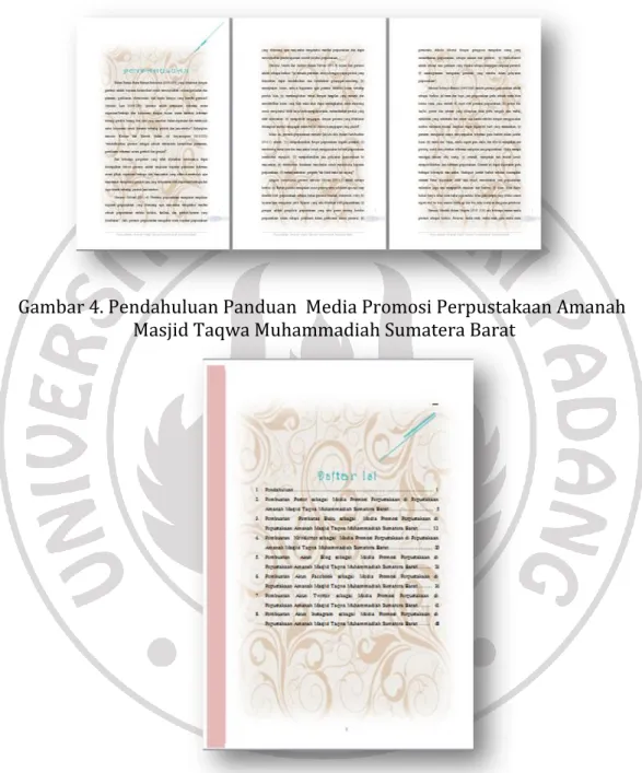 Gambar 4. Pendahuluan Panduan  Media Promosi Perpustakaan Amanah   Masjid Taqwa Muhammadiah Sumatera Barat 