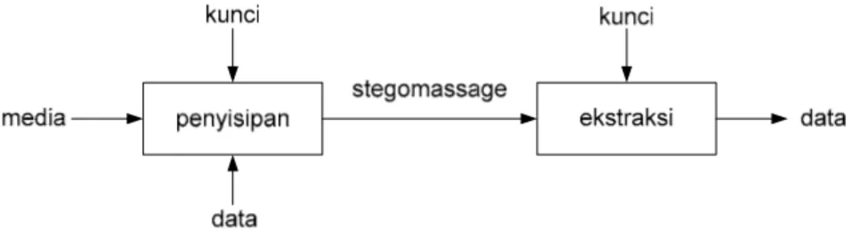 Gambar 2.3.  Proses penyisipan dan ekstraksi dalam steganografi 