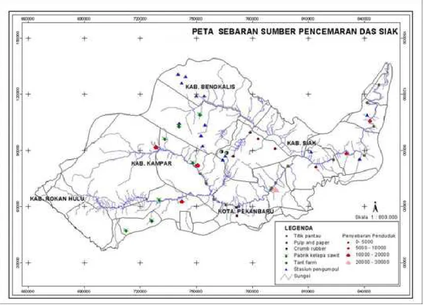 Gambar 3. Sebaran industri di DAS Siak pada tahun 2005 (BAPEDAL Propinsi Riau, 2006)